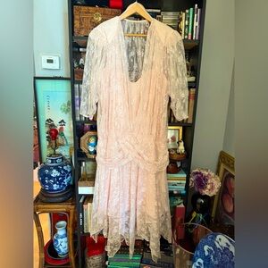A La Carte | 80s Vintage Rose Pink rayon Lace Dress